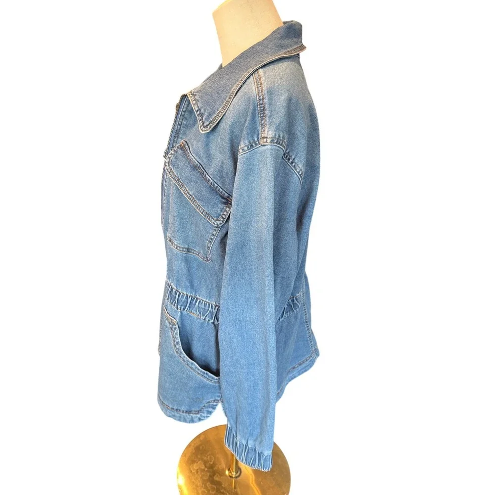 Knox Rose XXL Blue Denim‎ Utility Zip Front Jacket Elastic Waist NWT